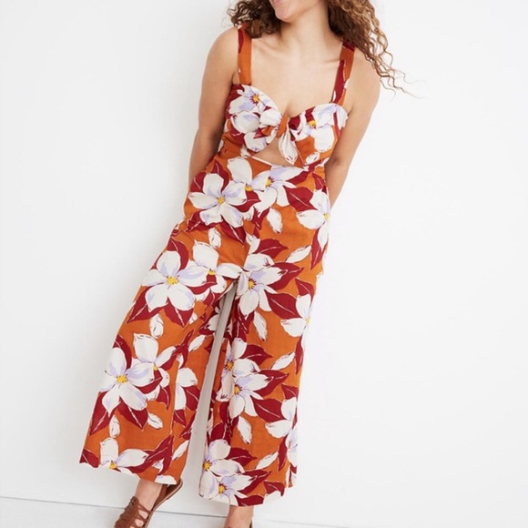 Madewell Island Magnolias Tie-Front Cover-Up Jumpsuit L - Picture 6 of 10